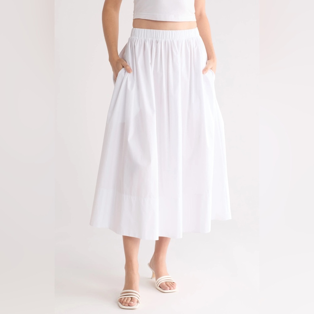 Renee C Poplin White Midi Skirt